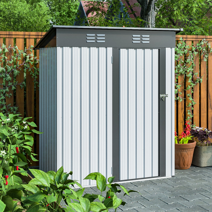 A2ZHOME 5 x 3 Ft Outdoor Storage Shed, Galvanized Metal Garden Shed with Lockable Doors: Secure and Compact Storage Solution for Your Outdoor Space