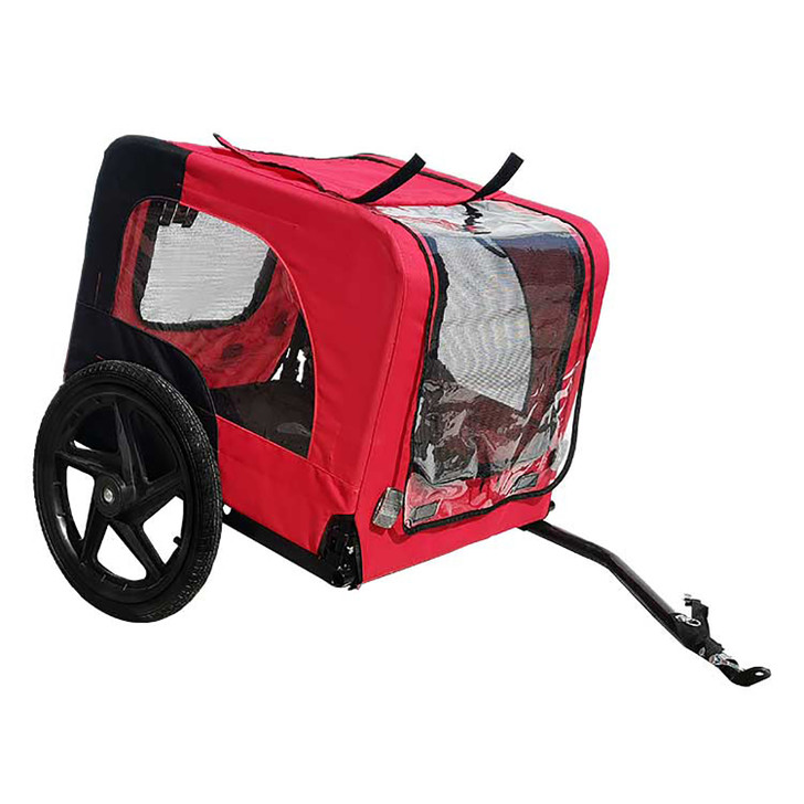 A2ZHOME Bicycle Trailer for Pets - Outdoor Foldable Dog Trailer with Reflectors and Safety Flag, Red
