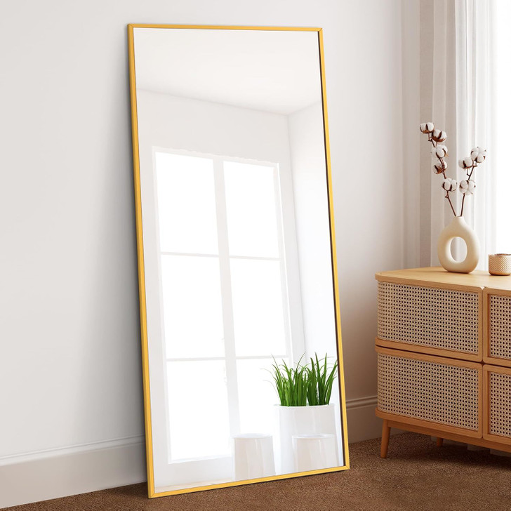 A2ZHOME 71x28 Inch Full Length Mirror, Modern Standing Floor Mirror with Gold Aluminum Frame – Ideal for Living Room, Bedroom, Bathroom, Hallway