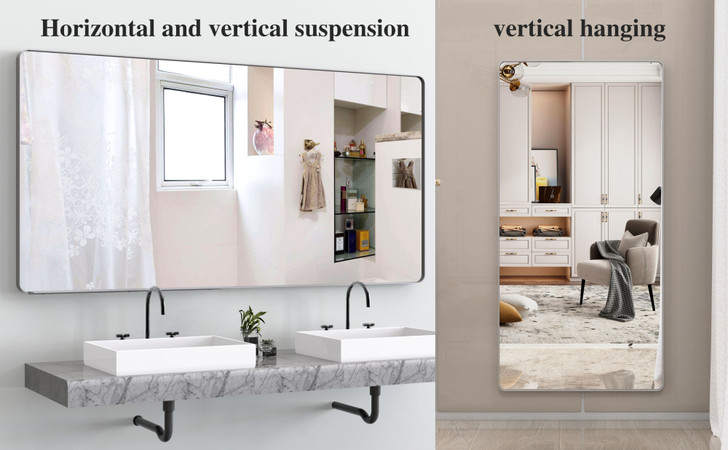 A2ZHOME Silver 72 x 36 Inch Oversized Full-Length Mirror with Mobile Tray – Aluminum Framed Wall-Mounted Mirror for Bedroom, Living Room, Bathroom