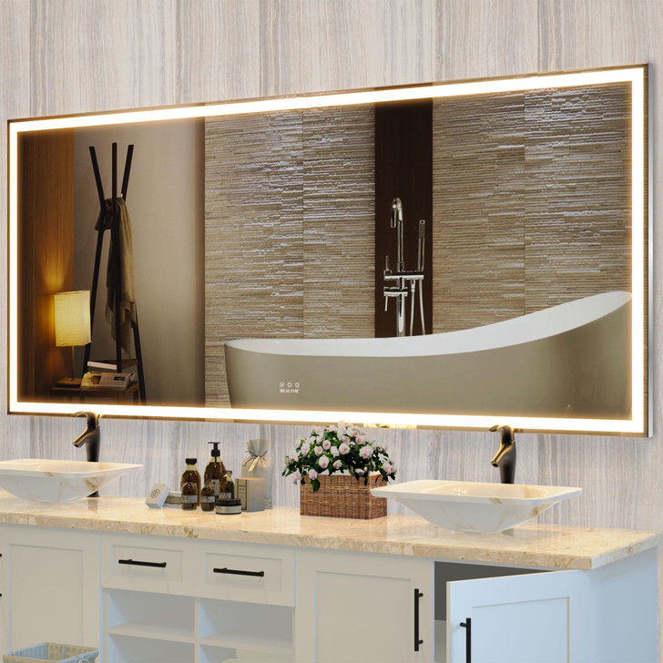 A2ZHOME 72x32 Inch Oversized LED Bathroom Mirror with Lights – Wall Mounted Mirror with 3 Color Modes, Silver Aluminum Frame Full-Length Mirror for Bedroom, Living Room