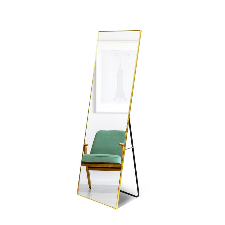 A2ZHOME 65" x 22" Gold Full Length Mirror – Floor Mirror with Stand and Wall-Mounted Option, Aluminum Frame for Bedroom