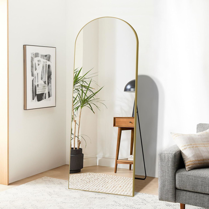 A2ZHOME 64" x 21" Gold Arch Full Length Mirror – Aluminum Alloy Frame, Free-Standing, Hanging, or Leaning