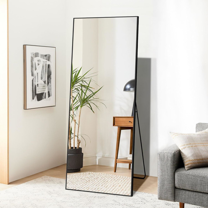 A2ZHOME 64" x 21" Black Full Length Mirror – Aluminum Alloy Frame, Free-Standing, Hanging, or Leaning