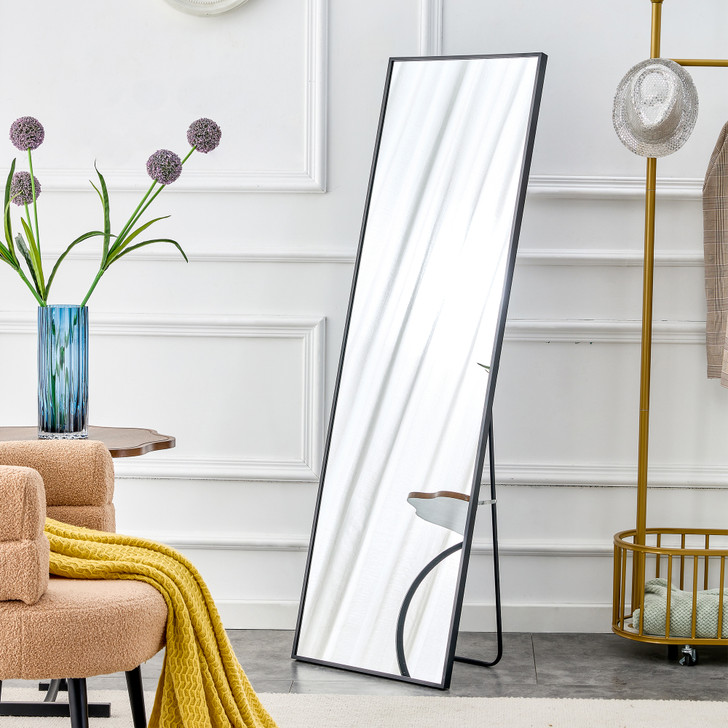 A2ZHOME 65" x 23" Black Full-Length Mirror – Aluminum Alloy Frame, Wall-Mounted or Floor-to-Ceiling