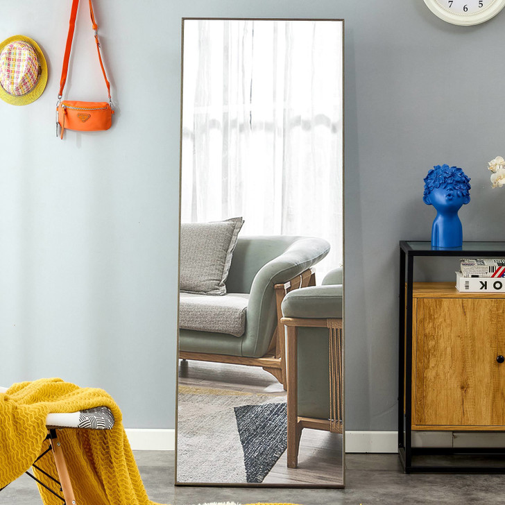 A2ZHOME 3rd Generation Grey Solid Wood Frame Full-Length Mirror - 65" x 23"