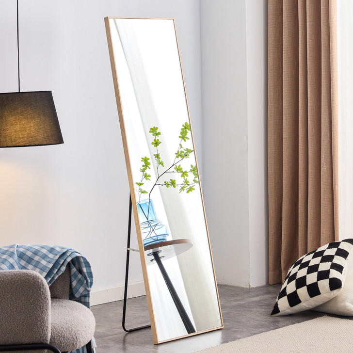 A2ZHOME 3rd Generation Light Oak Solid Wood Frame Full-Length Mirror - 60" x 17.3"