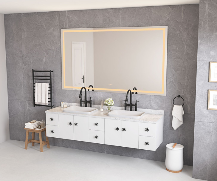 A2ZHOME 84" x 48" LED Lighted Wall-Mounted Mirror with High Lumen & Anti-Fog Control
