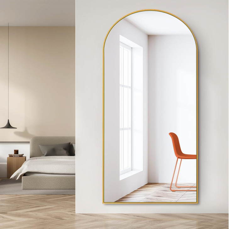 A2ZHOME 71" x 32" Arch Full-Length Mirror - Modern Design with Gold Wooden Frame