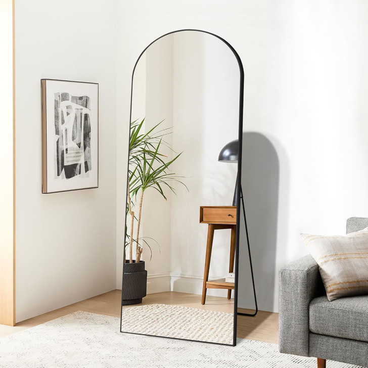 A2ZHOME 64" x 21" Arch Full-Length Mirror - Black Aluminum Alloy Frame