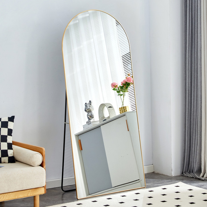 A2ZHOME 71" x 31" 4th Generation Floor Standing Full-Length Rearview Mirror - Metal Framed Arched Wall Mirror