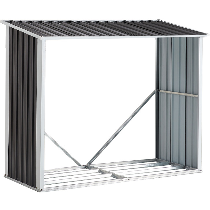 A2ZHOME 70.9" Anthracite Galvanized Steel Log Storage Shed with Roof - Firewood Rack for Backyard, Garden, Patio, Porch