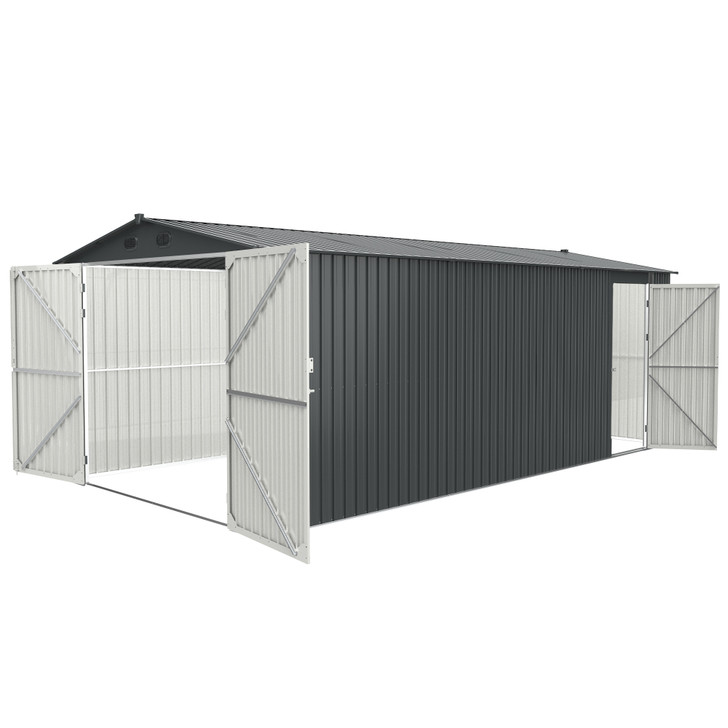 A2ZHOME  20x10 FT Outdoor Metal Storage Shed - Garden Utility Tool House with 2 Doors and 4 Vents