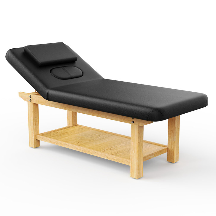 A2ZHOME 80-Inch Wide Wooden Beauty Spa Massage Table - Quality Leather Facial Bed - Black
