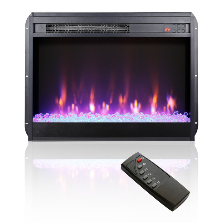 A2ZHOME 23-Inch Electric Fireplace Insert, Ultra-Thin Heater with Crystal & Realistic Flame, Remote Control with Timer, Overheating Protection, and Sidelight