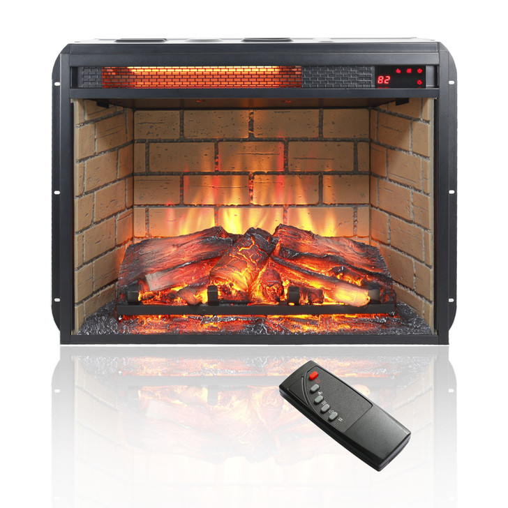 A2ZHOME 23-Inch Infrared Quartz Heater Fireplace Insert, Woodlog Version with Brick