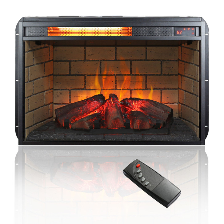 A2ZHOME 26" Infrared Quartz Heater Fireplace Insert - Woodlog Version with Brick
