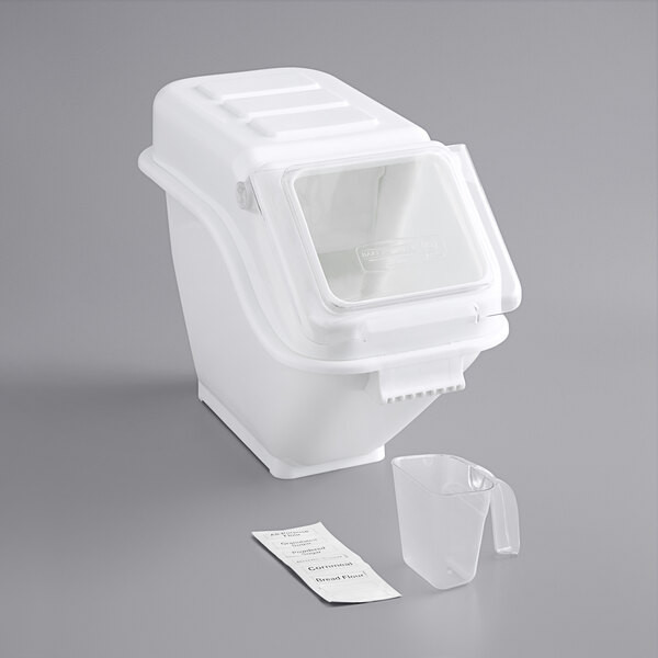 a2zhospo 6.3 Gallon / 100 Cup Shelf Ingredient Bin with Flip Lid, Label Sheet, and Scoop