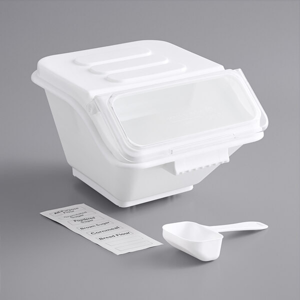 a2zhospo 26 Gallon / 40 Cup Shelf Ingredient Bin with Flip Lid, Label Sheet, and Scoop