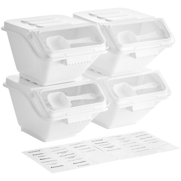 a2zhospo Set of 4 2.6 Gallon / 40 Cup Ingredient Shelf Bins with 6 Label Sheets