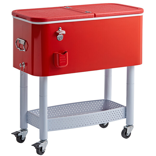 a2zhospo 65 Qt. Red Beverage Cooler Cart - 31 1/8" x 15 3/8" x 32 11/16"