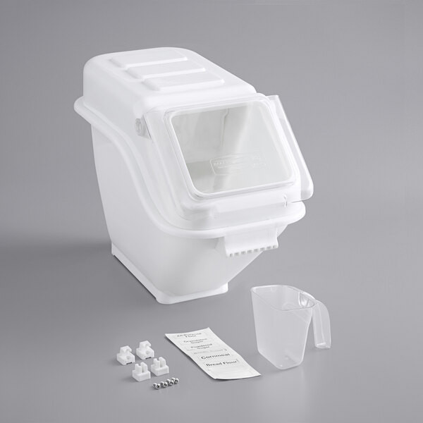a2zhospo 6.3 Gallon / 100 Cup Clip-In Shelf Ingredient Bin with Flip Lid, Label Sheet, and Scoop