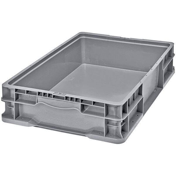 a2zhospo 24" x 15" x 5" Heavy-Duty Gray Stacker Straight Wall Container with Handle Grips
