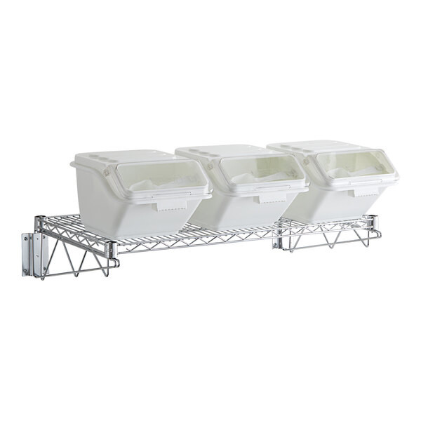 a2zhospo 18" x 36" Wall-Mounted Shelving Kit with 3 Clip-In Ingredient Bins