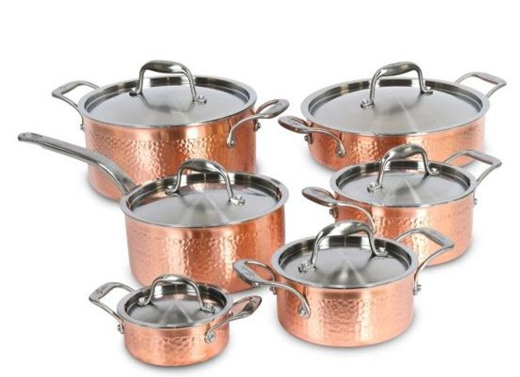 Lagostina Copper Hand Hammered Design Cookware Set, 12-pc