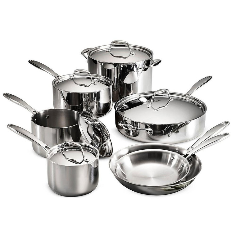 Gourmet Tri-Ply Clad 12-Piece Stainless Steel Cookware Set with Lids