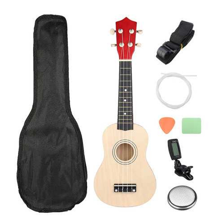 21 Inch Burlywood Soprano Ukulele Uke Hawaiian Guitar 12 Fret With Tuner Strap Carrying Bag C122-1228362