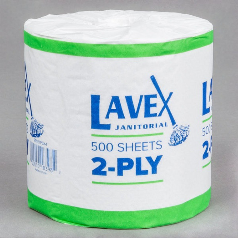 Lavex Janitorial Individually-Wrapped 2-Ply Standard 500 Sheet Toilet Paper Roll – 96/Case