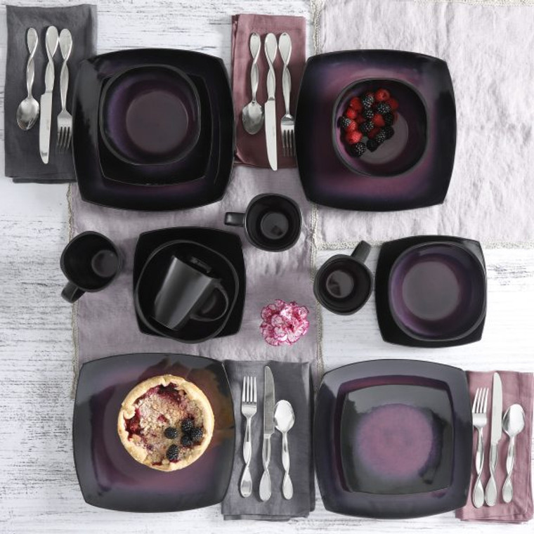 Gibson Home Soho Lounge Square Stoneware 16-piece Dinnerware Set, Purple