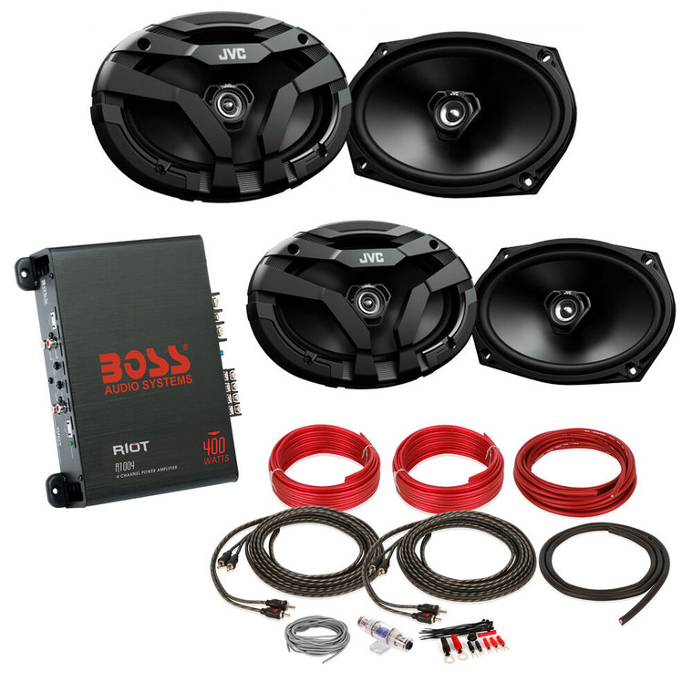 (2-Pairs) JVC CS-DF6920 Speakers + Boss R1004 Amplifier + Amp Kit