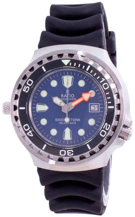 Ratio 2nd Generation Free Diver Helium-safe Quartz 1038ef102v-blu-v02 1000m Men's Watch