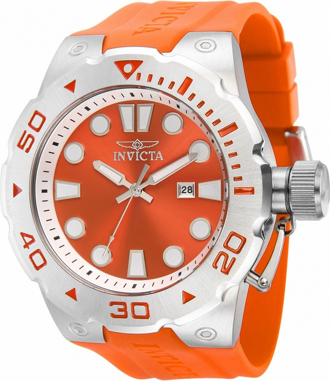 Invicta Pro Diver Silicone Strap Orange Dial Quartz 36997 100m Men's Watch