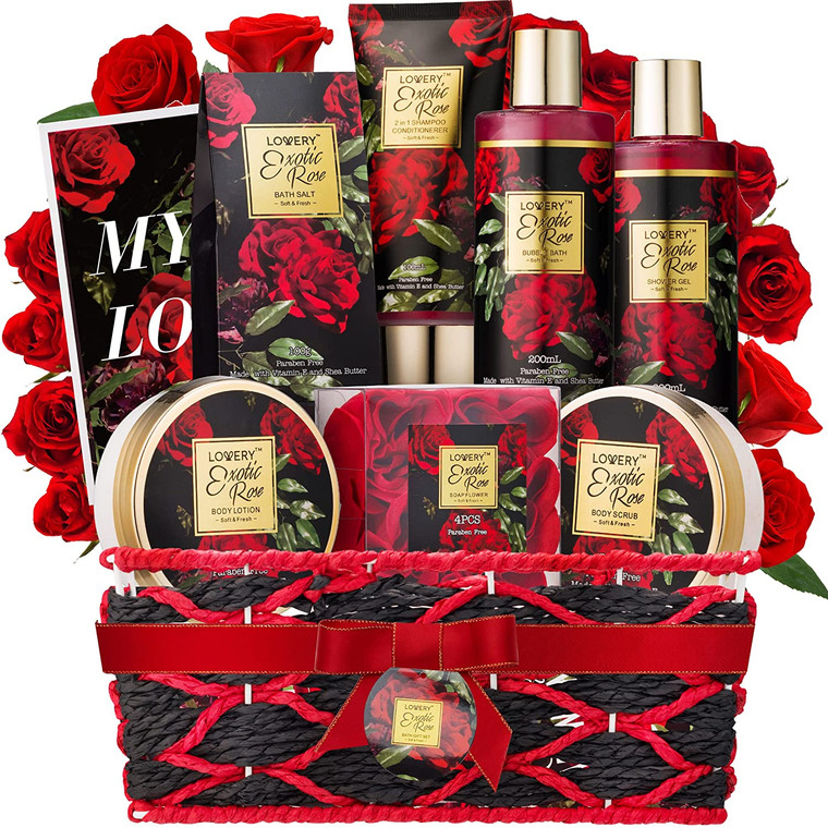 Fathers Day Bath and Body Gift Set, 13pc Exotic Rose Spa Kit