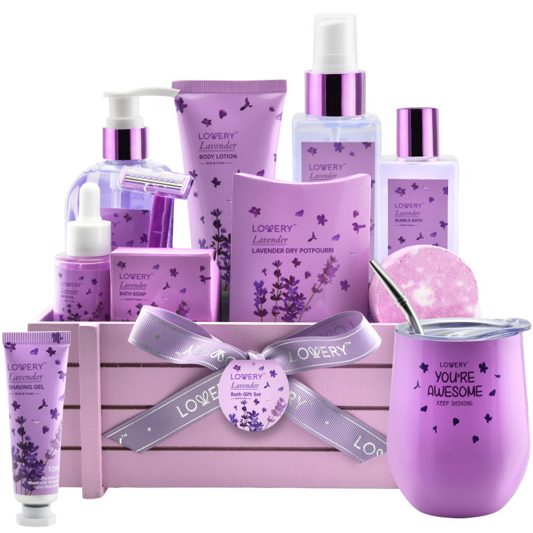 Bath and Body Gift Basket, Lavender Home Spa Gift Kit