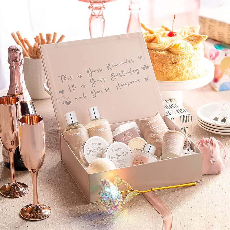 Birthday Gift Basket - Bath & Spa Gift Box with CZ Necklace