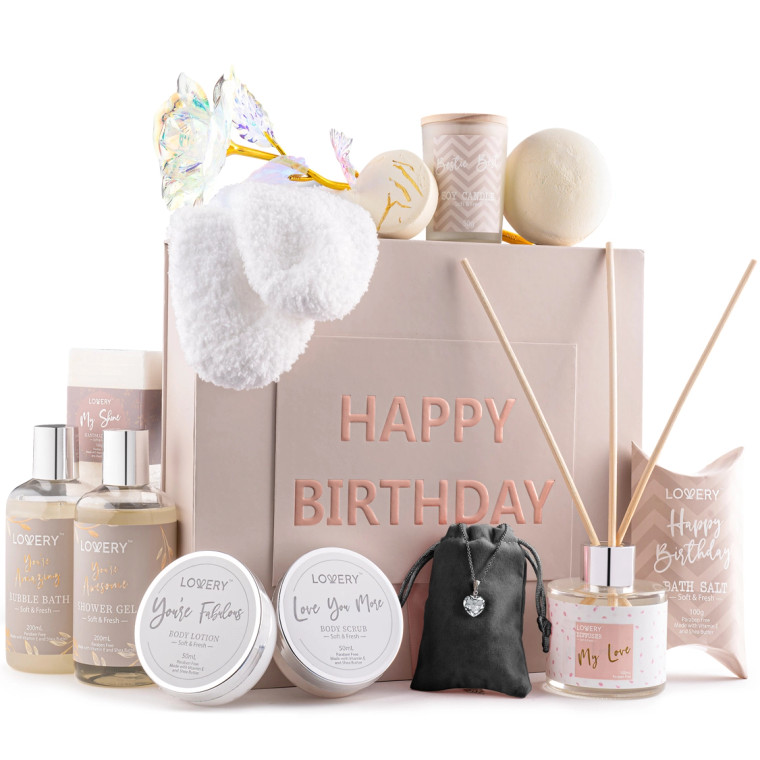 Birthday Gift Basket - Bath & Spa Gift Set with CZ Necklace