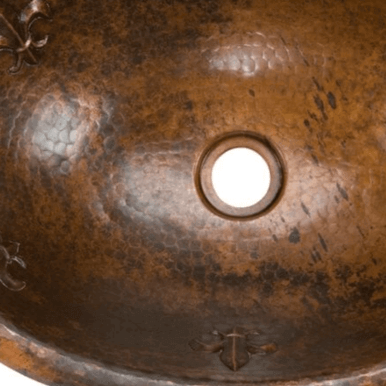 Drop In Oval Fleur De Lis Copper 19 inch 0-Hole Bathroom Sink in Oil Rubbed Bronze