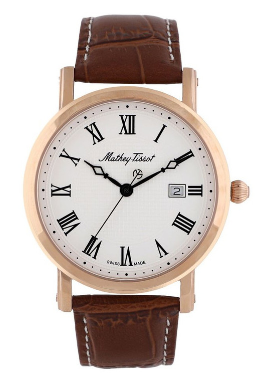 Mathey-tissot City Leather Strap White Dial Quartz Hb611251pbr Men's Watch