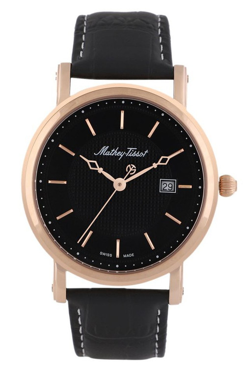 Mathey-tissot City Leather Strap Black Dial Quartz Hb611251pn Men's Watch