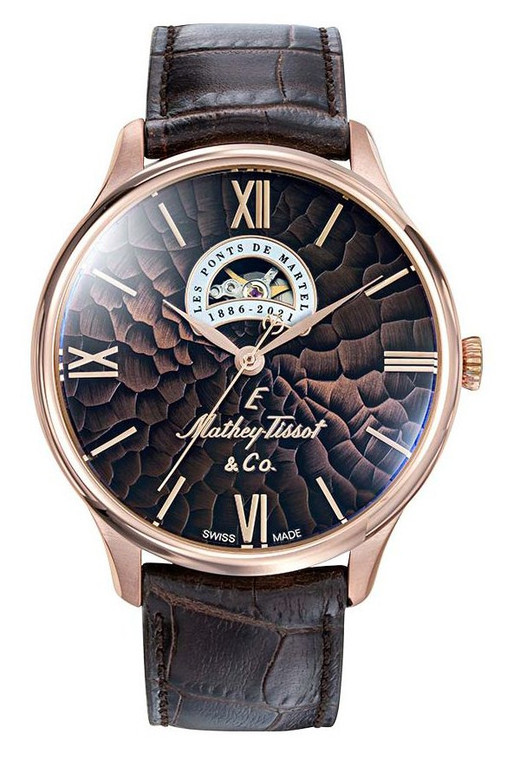 Mathey-tissot Edmond Limited Edition Open Heart Brown Dial Automatic Mc1886pi Men's Watch