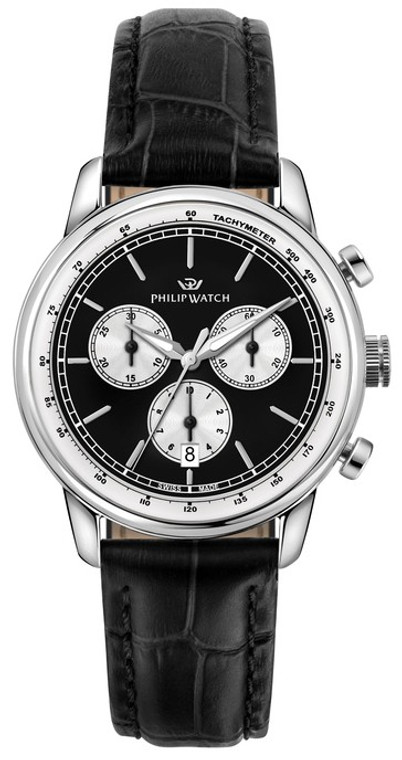 Philip Watch Swiss Made Anniversary Chronograph Leather Strap Black Dial Quartz R8271650002 100m Men's Watch
