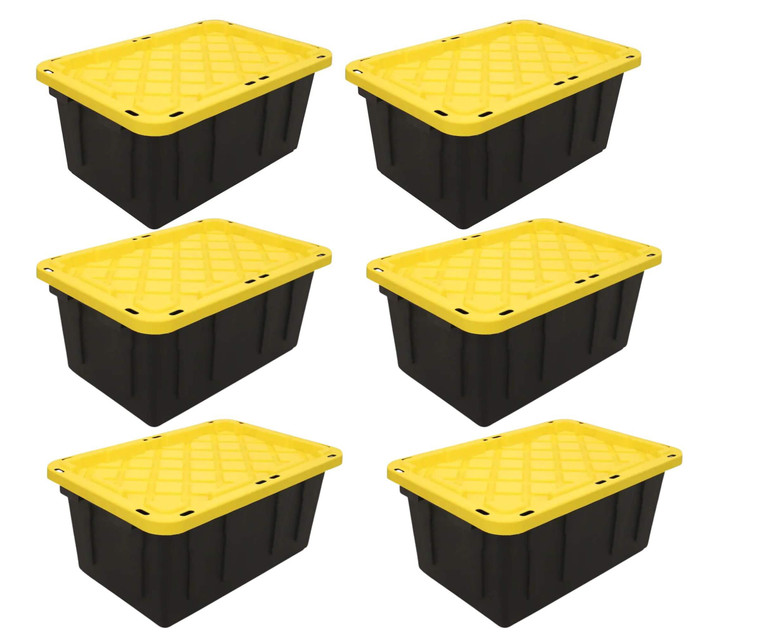 A2ZHOME 102L Stackable Strong Storage Tote Bin 29" X 20" X 15" - Black Base & Yellow Lid(6/CASE)