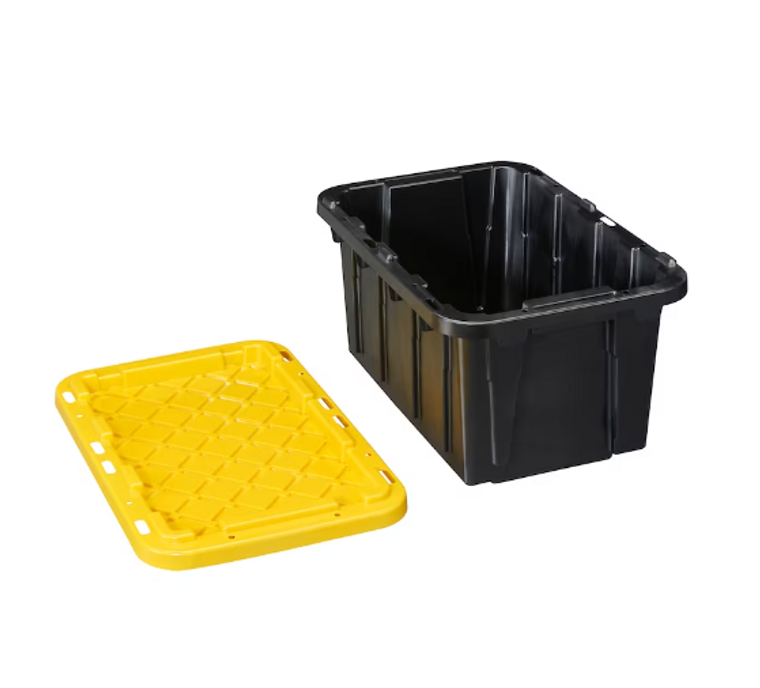 A2ZHOME 26.49L Stackable Storage Tote in Black with Yellow Snap-on Lid 12.7" X 19.1" X 9.8" (6/CASE)-A2ZHOME