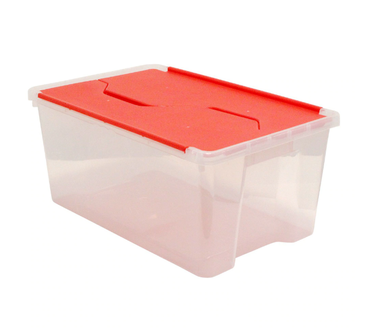 A2ZHOME 26L Stackable Mini Storage Tote in Clear Resin Base with Red Flip Top - 12" X 18" X 8" (6/CASE)-A2ZHOME
