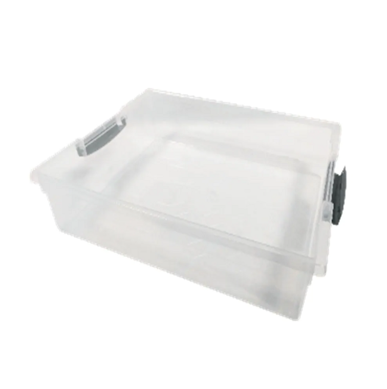 A2ZHOME Large Storage Box Clear Bin With Grey Handles - 11.25" X 14.25" X 3" (6/CASE)-A2ZHOME