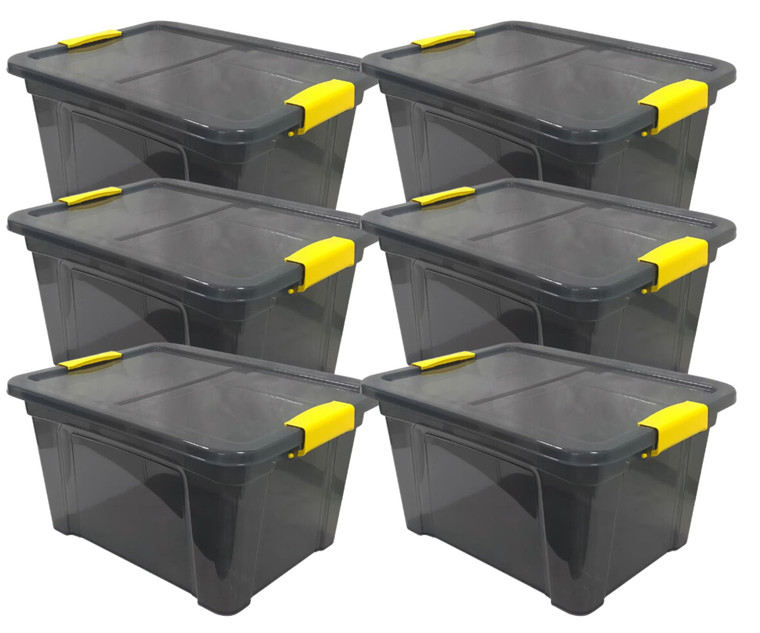 A2ZHOME 18L Storage Box with Cover - Translucent Grey Bin with Yellow Handles (6/CASE)-A2ZHOME